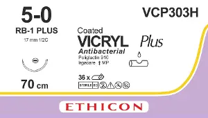 ВИКРИЛ ПЛЮС с покрытием (Антибактериальный/Полиглактин 910) 5/0, фиолет. 70 см, игла 17 мм колющая 1/2