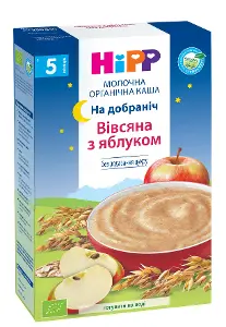 КАША БИО-МОЛОЧНАЯ ОВСЯНАЯ С ЯБЛОКОМ HIPP "СПОКОЙНОЙ НОЧИ" 250 г, овсянка, яблоко