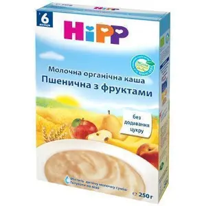 КАША БИО-МОЛОЧНАЯ ПШЕНИЧНАЯ HIPP "НЕЖНЫЕ ФРУКТЫ" 250 г, пшеничная, нежные фрукты