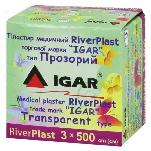 ПЛАСТЫРЬ МЕДИЦИНСКИЙ RiverPlast торговой марки "IGAR" тип ПРОЗРАЧНЫЙ (на полиэтиленовой основе) 3 см * 500 см, п/э, прозрачн.