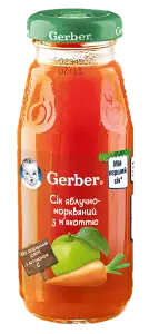 СОК ЯБЛОЧНО-МОРКОВНЫЙ ТМ "GERBER" С МЯКОТЬЮ ГОМОГЕНИЗИРОВАННЫЙ, ВОССТАНОВЛЕННЫЙ, ПАСТЕРИЗОВАННЫЙ 175 мл, витаминиз., с 5 мес., восстановл., пастериз.