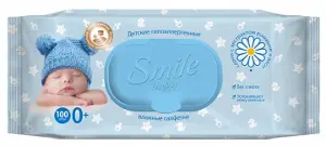 Салфетки влажные Smile Baby 0+ детские с экстрактом ромашки, алоэ и витаминным комплексом, 100 шт