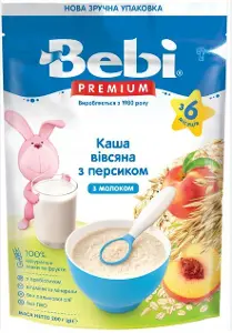 Каша молочна вівсяна з персиком Бебі преміум 200 г, овес, персик