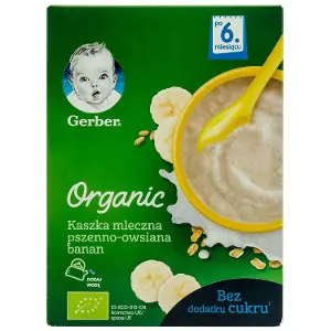 КАША СУХАЯ МОЛОЧНАЯ БЫСТРОРАСТВОРИМАЯ GERBER® ORGANIC ПШЕНИЧНО-ОВСЯНАЯ "GERBER" с бананом 240 г, для детей от 6 месяцев