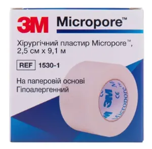 ПЛАСТЫРЬ ХИРУРГИЧЕСКИЙ MICROPORE™ 2,5 см * 9,1 м, белый, с диспенсером