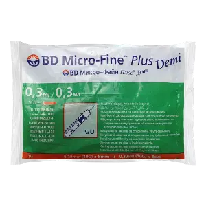 ШПРИЦ ИНЪЕКЦИОННЫЙ ИНСУЛИНОВЫЙ СТЕРИЛЬНЫЙ ОДНОРАЗОВОГО ПРИМЕНЕНИЯ BD MICRO-FINE™ PLUS DEMI U-100 0,3 мл