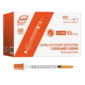 Шприц інсуліновий MedPlast, U-100 0,5 мл, 29G (0,33 х 12,7 мм)