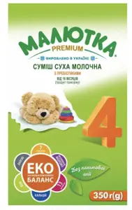 Смесь сухая молочная Малютка Премиум 4 с пребиотиками и нуклеотидами, от 18 месяцев, 350 г