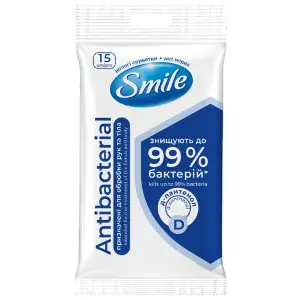Серветки вологі SMILE (Смайл) Антибактериальні в асортименті 15 шт Серветки вологі SMILE (Смайл) Антибактериальні в асортименті 15 шт
