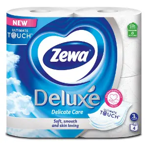 Туалетний папір ZEWA (Зева ) Deluxe білий тришаровий без аромату 4 рулони Туалетний папір ZEWA (Зева ) Deluxe білий тришаровий без аромату 4 рулони