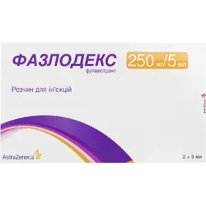 Фазлодекс розчин для ін'єкцій 250 мг/5 мл в попередньо наповненному шприці "SafetyGlide™" 5 мл 2 шт з 2-ма стерильнимиголками Фазлодекс розчин для ін'єкцій 250 мг/5 мл в попередньо наповненному шприці "SafetyGlide™" 5 мл 2 шт з 2-ма стерильнимиголками