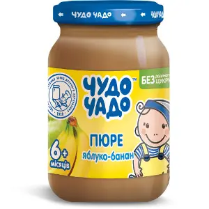 Пюре фруктове дитяче ЧУДО-ЧАДО Яблуко-банан без цукру з 6 місяців 170 г Пюре фруктове дитяче ЧУДО-ЧАДО Яблуко-банан без цукру з 6 місяців 170 г
