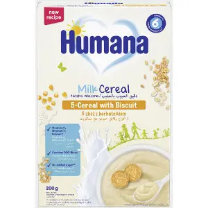 Каша молочна суха HUMANA (Хумана) 5 злаків з печивом продукт прикорму для дітей з 6-ти місяців 200 г Каша молочна суха HUMANA (Хумана) 5 злаків з печивом продукт прикорму для дітей з 6-ти місяців 200 г