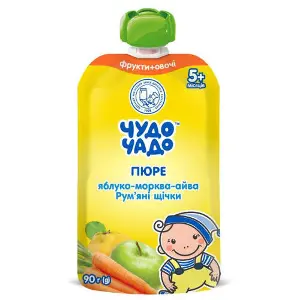 Пюре фруктове дитяче ЧУДО-ЧАДО Яблуко, морква та айва з цукром та вітаміном С з 5 місяців пауч 90 г Пюре фруктове дитяче ЧУДО-ЧАДО Яблуко, морква та айва з цукром та вітаміном С з 5 місяців пауч 90 г