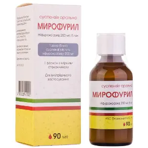 Мирофурил суспензия оральная 200 мг/5 мл флакон 90 мл с мерным стаканчиком Мирофурил суспензия оральная 200 мг/5 мл флакон 90 мл с мерным стаканчиком