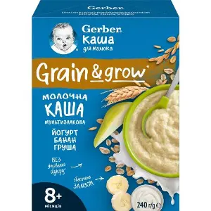 Каша молочная детская NESTLE GERBER (Нестле Гербер) Мультизлаковая с йогуртом, бананом и грушей с 8 месяцев 240 г Каша молочная детская NESTLE GERBER (Нестле Гербер) Мультизлаковая с йогуртом, бананом и грушей с 8 месяцев 240 г