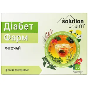 Діабет Фарм фіточай в фільтр-пакетах по 1,5 г 20 шт Solution Pharm Діабет Фарм фіточай в фільтр-пакетах по 1,5 г 20 шт Solution Pharm