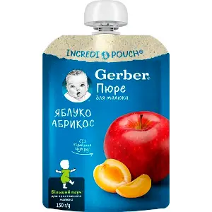 Пюре фруктове дитяче NESTLE GERBER (Нестле Гербер) Яблоко і абрикос для дітей з 6-ти місяців без цукру пауч 150 г Пюре фруктове дитяче NESTLE GERBER (Нестле Гербер) Яблоко і абрикос для дітей з 6-ти місяців без цукру пауч 150 г