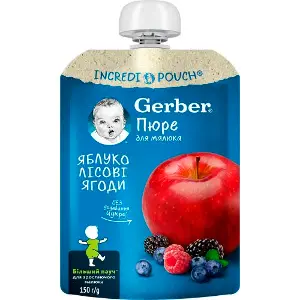Пюре фруктовое детское NESTLE GERBER (Нестле Гербер) Яблоко и лесные ягоды для детей с 6-ти месяцев без сахара пауч 150 г Пюре фруктовое детское NESTLE GERBER (Нестле Гербер) Яблоко и лесные ягоды для детей с 6-ти месяцев без сахара пауч 150 г