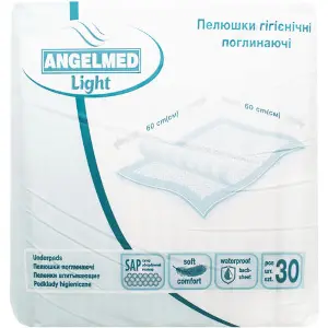 Пелюшки гігієнічні вбираючі Angelmed (АнгелМед) light розмір 60см x 60см 30 шт Пелюшки гігієнічні вбираючі Angelmed (АнгелМед) light розмір 60см x 60см 30 шт