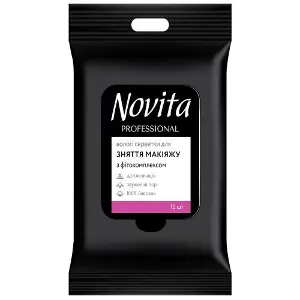 Серветки вологі NOVITA (Новіта) Professional (Профешнл) для обличчя для зняття макіяжу з фітокомплексом єврокислот 15 шт Серветки вологі NOVITA (Новіта) Professional (Профешнл) для обличчя для зняття макіяжу з фітокомплексом єврокислот 15 шт