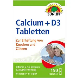Вітаміни SUNLIFE (Санлайф) Calcium 400 mg + D3 5 µg Tabletten Кальцій + вітамін Д3 таблетки 150 шт Вітаміни SUNLIFE (Санлайф) Calcium 400 mg + D3 5 µg Tabletten Кальцій + вітамін Д3 таблетки 150 шт