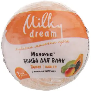 Бомба для ванн MILKY DREAM (Мілки Дрім) молочна Папайя та манго100 г Бомба для ванн MILKY DREAM (Мілки Дрім) молочна Папайя та манго100 г