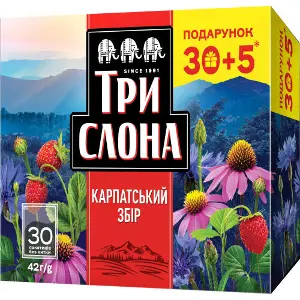 Чай трав'яний та плодовий ТРИ СЛОНА Карпатський сбір в фільтр-пакетах по 2 г без нитки упаковка 35 шт Чай трав'яний та плодовий ТРИ СЛОНА Карпатський сбір в фільтр-пакетах по 2 г без нитки упаковка 35 шт
