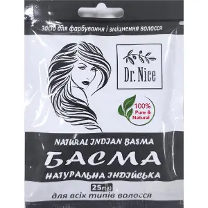 Басма индийская для всех типов волос DR.NICE (Доктор Найс) для окрашивания и укрепления натуральная 25 г Басма индийская для всех типов волос DR.NICE (Доктор Найс) для окрашивания и укрепления натуральная 25 г