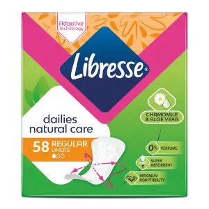 Прокладки ежедневные женские LIBRESSE (Либресс) Natural Care (Нейчерал кеа) Normal 58 шт Прокладки ежедневные женские LIBRESSE (Либресс) Natural Care (Нейчерал кеа) Normal 58 шт