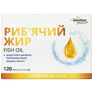 Риб'ячий жир капсули по 1000 мг 12 блістерів 10 шт Solution Pharm Риб'ячий жир капсули по 1000 мг 12 блістерів 10 шт Solution Pharm