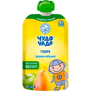 Пюре фруктове дитяче ЧУДО-ЧАДО Груша та яблуко без цукру з 5 місяців 180 г Пюре фруктове дитяче ЧУДО-ЧАДО Груша та яблуко без цукру з 5 місяців 180 г