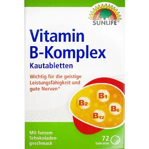 Вітаміни SUNLIFE (Санлайф) Vitamin B-Komplex Вітамін В-Комплекс таблетки жувальні 4 блістера по 18 шт Вітаміни SUNLIFE (Санлайф) Vitamin B-Komplex Вітамін В-Комплекс таблетки жувальні 4 блістера по 18 шт