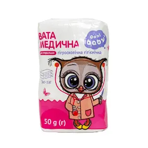 Вата медична гігроскопічна нестерильна зіг-заг 50 г Dani Baby (Дані Бебі) Вата медична гігроскопічна нестерильна зіг-заг 50 г Dani Baby (Дані Бебі)