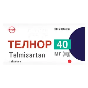 Телнор таблетки по 40 мг 3 блістери по 10 шт Телнор таблетки по 40 мг 3 блістери по 10 шт
