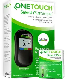 Система контролю рівня глюкози в крові (глюкометр) One Touch Select Plus Simple (Ван Тач Селект Плюс Сімпл) + Тест-смужки OneTouch Select Plus 50 шт Система контролю рівня глюкози в крові (глюкометр) One Touch Select Plus Simple (Ван Тач Селект Плюс Сімпл) + Тест-смужки OneTouch Select Plus 50 шт