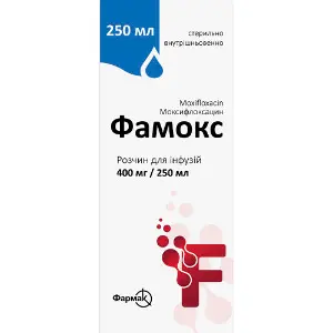 Фамокс розчин для інфузій по 400 мг/250 мл флакон 250 мл 1 шт Фамокс розчин для інфузій по 400 мг/250 мл флакон 250 мл 1 шт