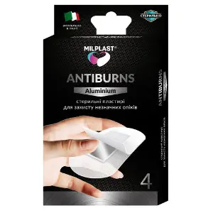Пластир медичний MILPLAST (Мілпласт) AntiBurns Aluminium стерильний для захисту незначних опіків 4 шт ( 2шт - 7,5 см x 7,5 см; 2 шт - 7,5 см x 10 см) Пластир медичний MILPLAST (Мілпласт) AntiBurns Aluminium стерильний для захисту незначних опіків 4 шт ( 2шт - 7,5 см x 7,5 см; 2 шт - 7,5 см x 10 см)