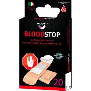 Пластир бактерицидний MILPLAST (Мілпласт) BloodStop водовідштовхуючий кровоспинний стерильний 20 шт (15шт-7х2см, 5шт-3,8х3,8см) Пластир бактерицидний MILPLAST (Мілпласт) BloodStop водовідштовхуючий кровоспинний стерильний 20 шт (15шт-7х2см, 5шт-3,8х3,8см)