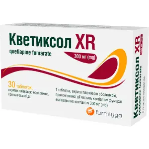 Кветиксол XR таблетки вкриті плівковою оболонкою пролонгованої дії по 300 мг 3 блістери по 10 шт Кветиксол XR таблетки вкриті плівковою оболонкою пролонгованої дії по 300 мг 3 блістери по 10 шт