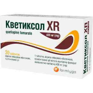Кветиксол XR таблетки вкриті плівковою оболонкою пролонгованої дії по 400 мг 3 блістери по 10 шт Кветиксол XR таблетки вкриті плівковою оболонкою пролонгованої дії по 400 мг 3 блістери по 10 шт
