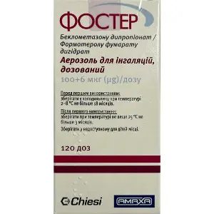 Фостер аерозоль для інгаляцій дозований 100+6 мкг/дозу контейнер 120 доз Фостер аерозоль для інгаляцій дозований 100+6 мкг/дозу контейнер 120 доз