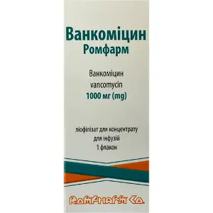 Ванкомицин Ромфарм лиофилизат для концентрата для инфузий по 1000 мг в флаконе 1 шт Ванкомицин Ромфарм лиофилизат для концентрата для инфузий по 1000 мг в флаконе 1 шт