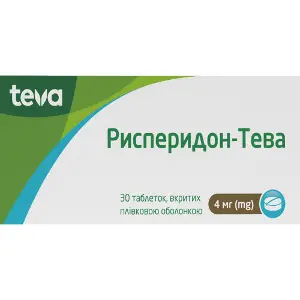 Рисперидон-Тева таблетки покрытые пленочной оболочкой по 4 мг 3 блистера по 10 шт Рисперидон-Тева таблетки покрытые пленочной оболочкой по 4 мг 3 блистера по 10 шт