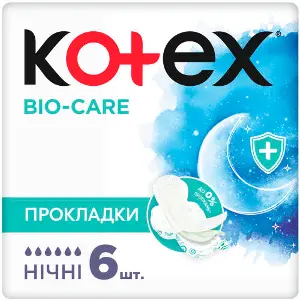 Прокладки гигиенические женские KOTEX (Котекс) Bio Care Night (Био Кейр найт) ночные 6 шт Прокладки гигиенические женские KOTEX (Котекс) Bio Care Night (Био Кейр найт) ночные 6 шт