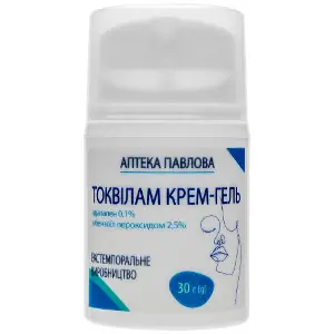 Токвілам крем-гель адапален 0,1% з бензоїл пероксидом 2,5% флакон 30 мл Токвілам крем-гель адапален 0,1% з бензоїл пероксидом 2,5% флакон 30 мл