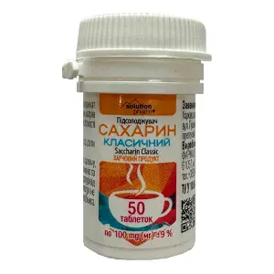 Підсолоджувач Сахарин Класичний таблетки банка 50 шт Solution Pharm Підсолоджувач Сахарин Класичний таблетки банка 50 шт Solution Pharm