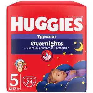 Подгузники-трусики для детей HUGGIES (Хаггис) Pants (Пентс) Overnights 5 от 12 до 17 кг 24 шт Подгузники-трусики для детей HUGGIES (Хаггис) Pants (Пентс) Overnights 5 от 12 до 17 кг 24 шт