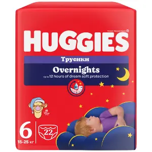 Подгузники-трусики для детей HUGGIES (Хаггис) Pants (Пентс) Overnights 6 от 15 до 25 кг 22 шт Подгузники-трусики для детей HUGGIES (Хаггис) Pants (Пентс) Overnights 6 от 15 до 25 кг 22 шт