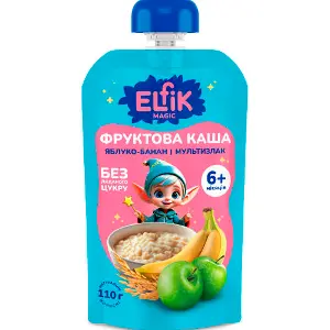 Пюре фруктовое детское ELFIK MAGIC (Эльфик меджик) яблоко, банан с мультизлаковой кашей Doy-Pack 110 г Пюре фруктовое детское ELFIK MAGIC (Эльфик меджик) яблоко, банан с мультизлаковой кашей Doy-Pack 110 г